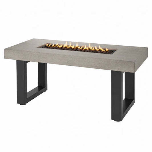 Table brasero rectangulaire gaz propane béton fibré gris et acier thermolaqué noir 140 x 70 x 64 cm