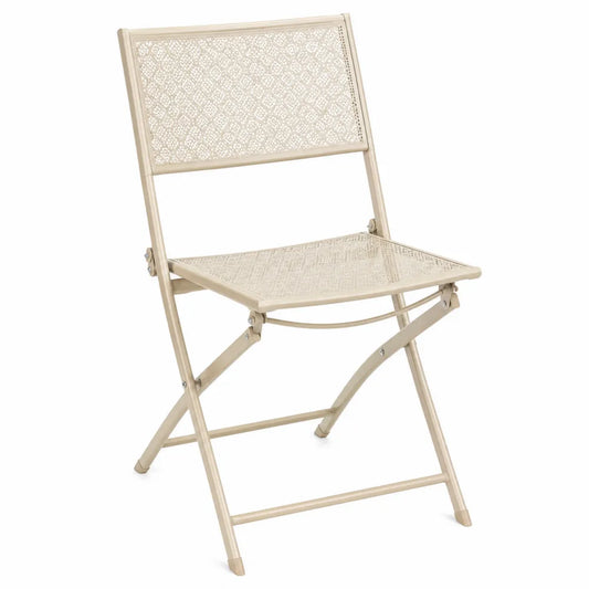 Chaise de jardin pliante en acier beige avec assise perforée et dossier ajouré 45 x 52 x 84 cm