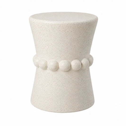 Table d'appoint d'extérieur ronde en béton fibré beige moucheté 40 cm x 40 cm x 46 cm